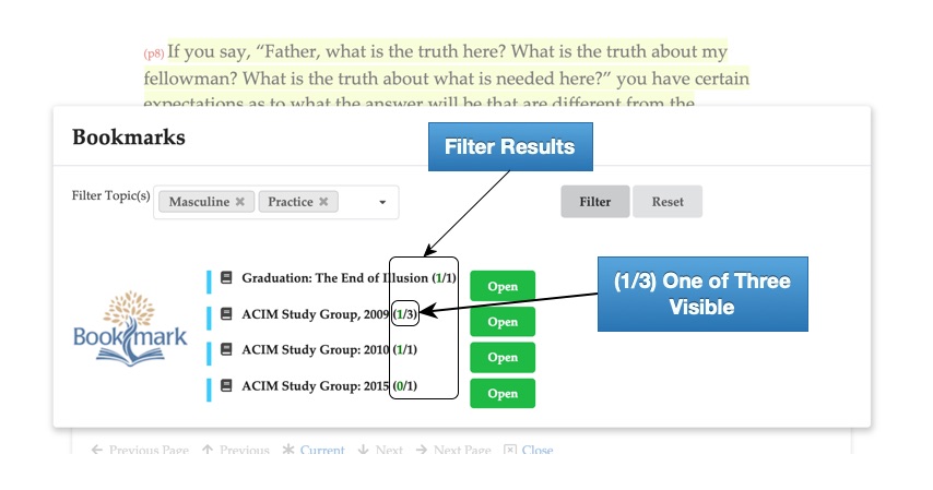 Bookmark List Filter Result